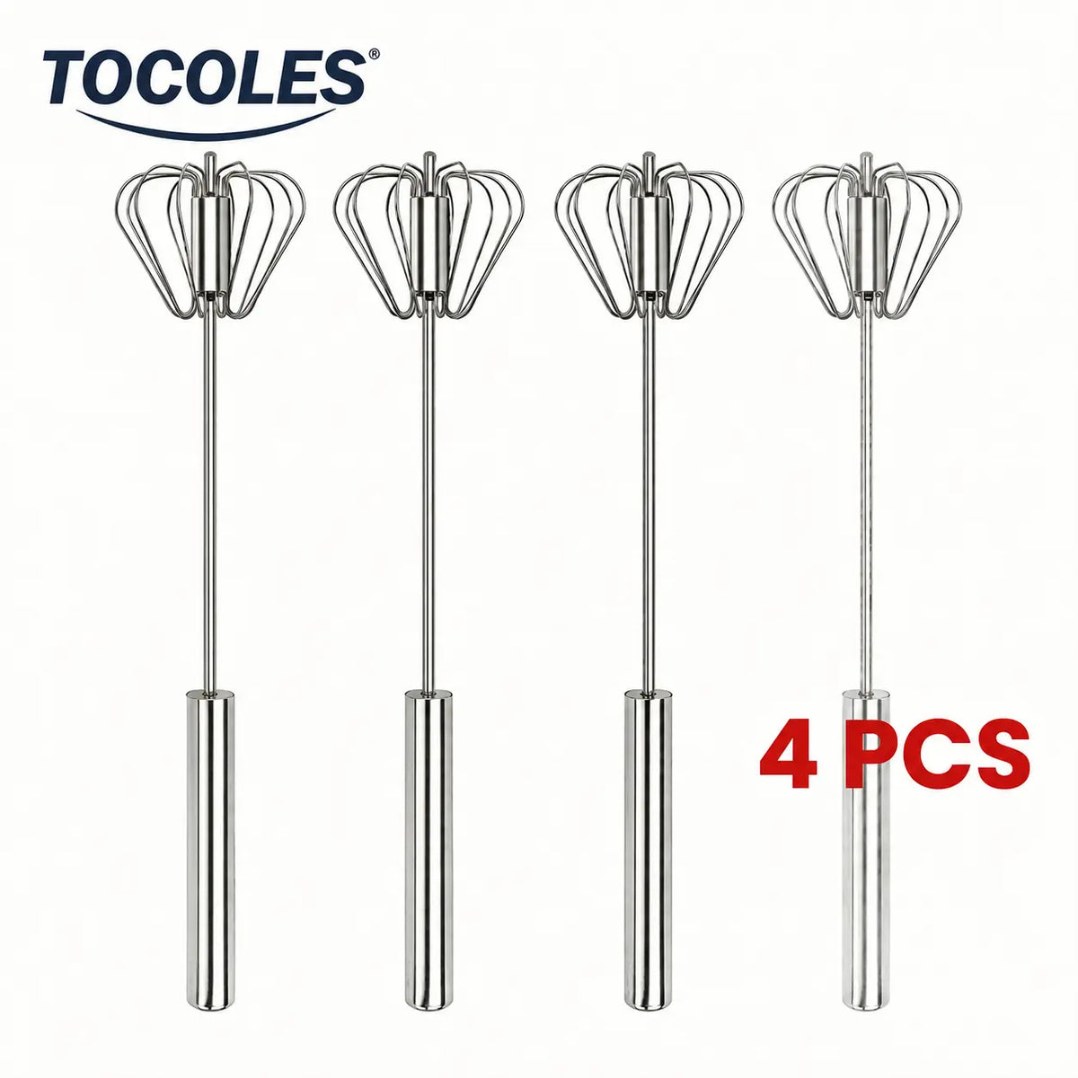 AA Food-Grade Stainless Steel Hand-Push Rotary Whisk, Rust-Resistant with Sturdy Riveted Construction, Semi-Automatic Kitchen Utensil for Coffee, Egg Whisking and Cooking Tasks, Easy to Clean