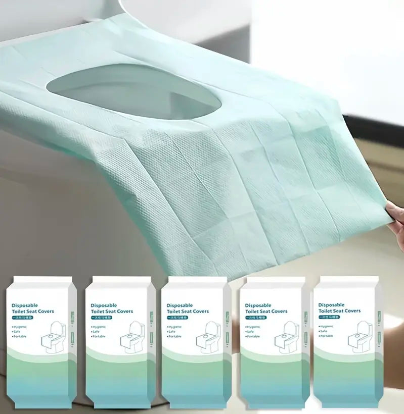 Disposable Rectangular Toilet Seat Cover Set, 10/20/30-Pack Single-Use Nylon Solid 16x24in Waterproof Portable Non-Slip Individually Wrapped Boxed Toilet Lid & Tank Covers for Home Bathroom Hygiene Essentials