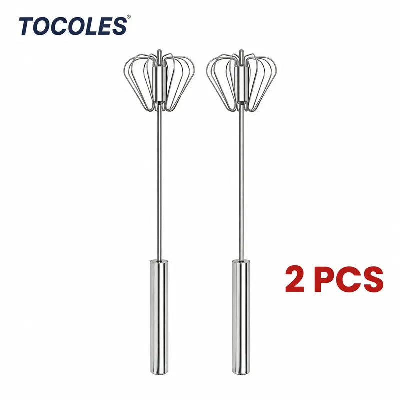 AA Food-Grade Stainless Steel Hand-Push Rotary Whisk, Rust-Resistant with Sturdy Riveted Construction, Semi-Automatic Kitchen Utensil for Coffee, Egg Whisking and Cooking Tasks, Easy to Clean